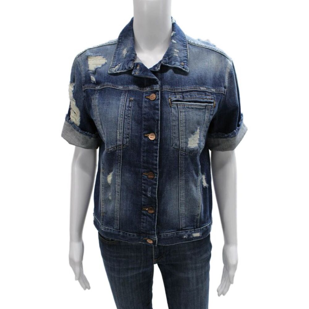 Genetic Women Basic Jacket Blue Cotton Button Short Sleeve Size M